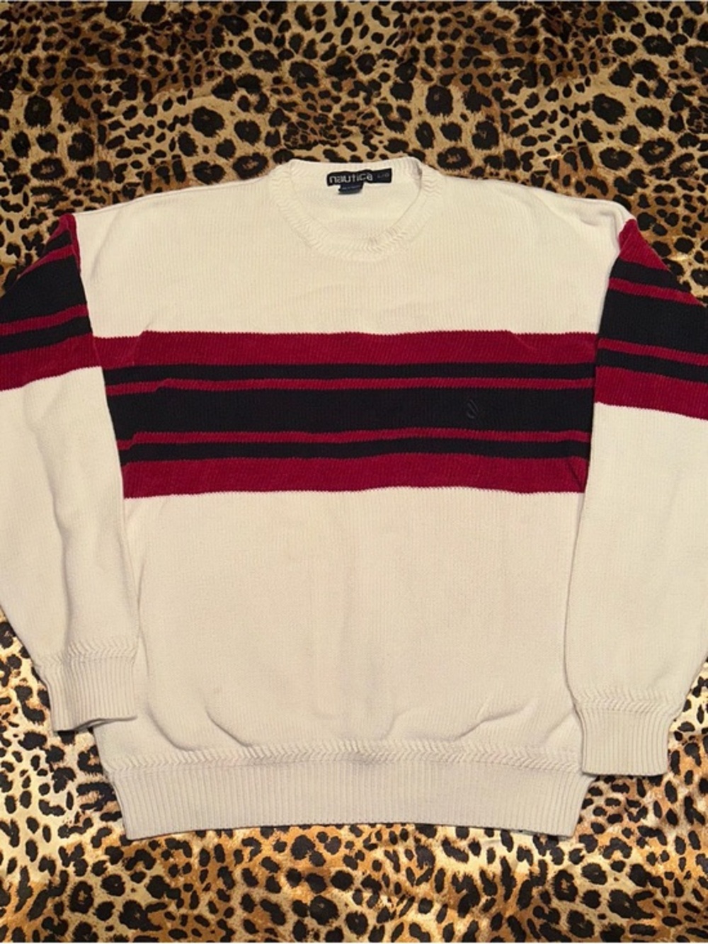 Vintage Nautica Red White & Navy Knit Crewneck Sweater